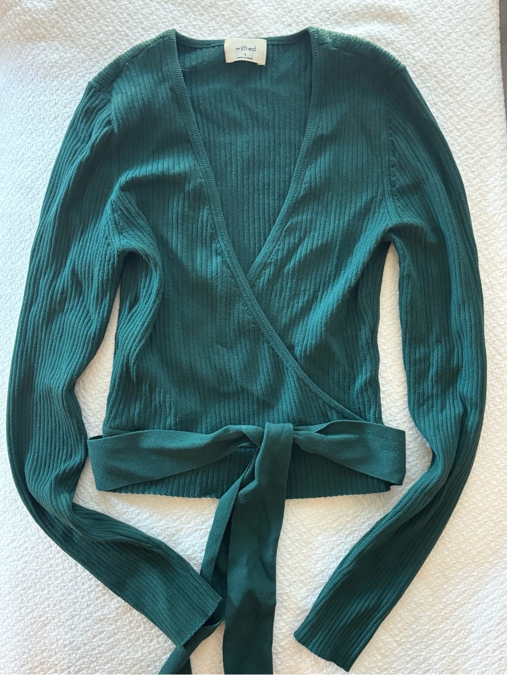 Wilfred Forest Green Ribbed Faux Wrap Sweater